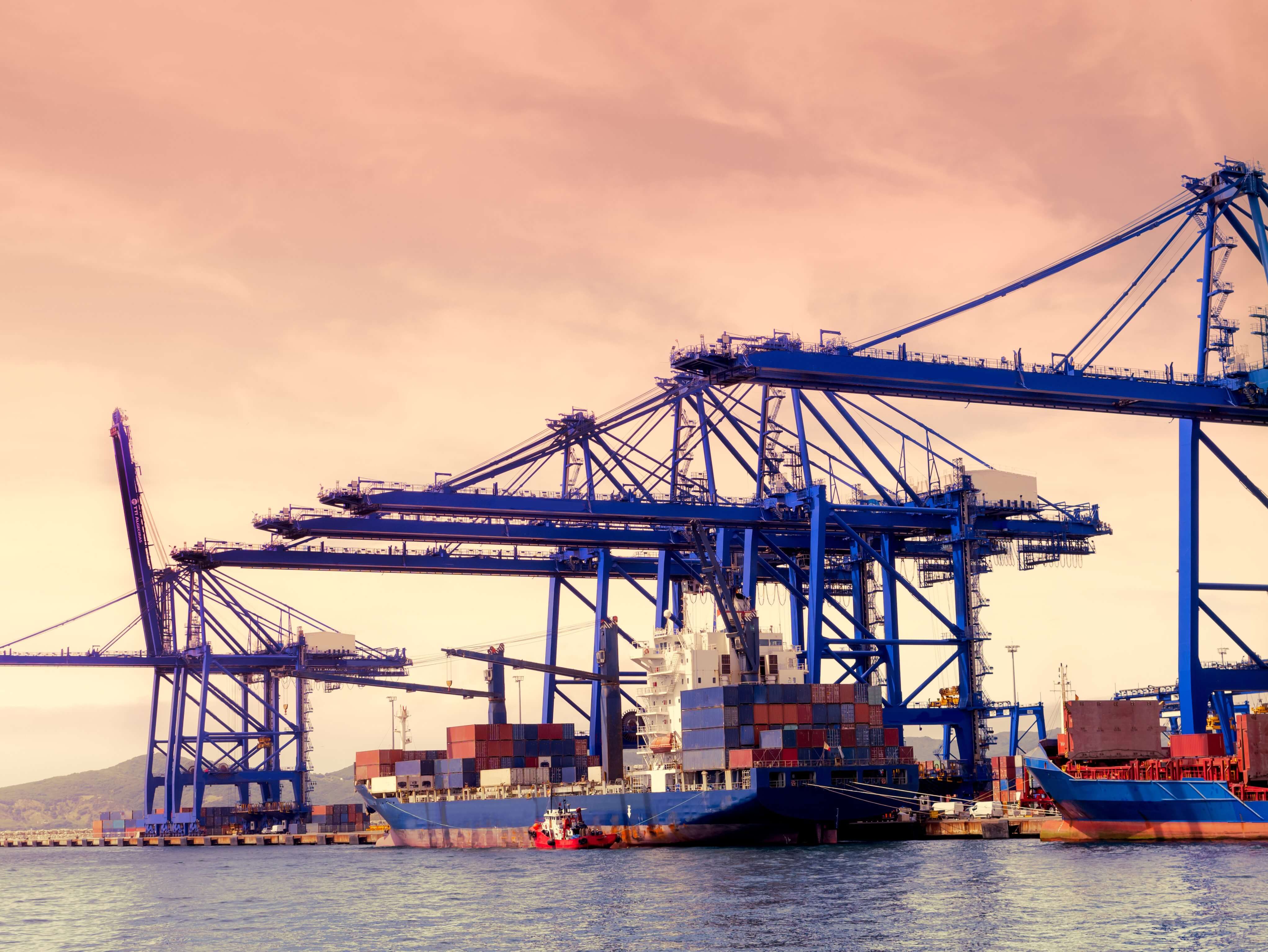 Container ship in the port of Algeciras, Spain loading and unloading containers