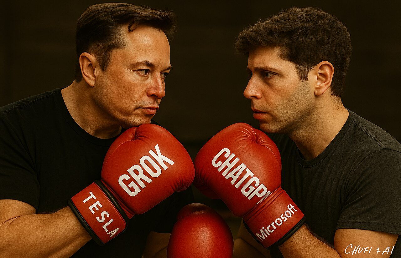 Elon Musk vs Sam Altman (diseñado con IA)
