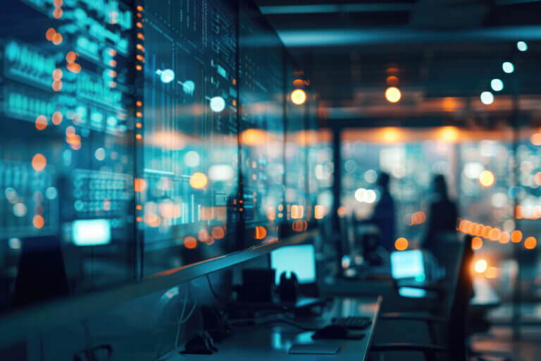 Cybersecurity Operations Center – A team of experts monitoring and responding to cybersecurity threats in a high-tech control room – AI Generated