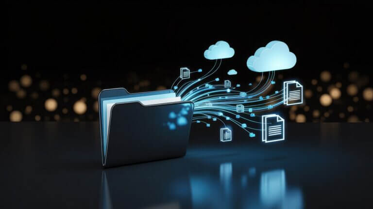 Data transfer to cloud storage file sharing and synchronization digital data flow concept