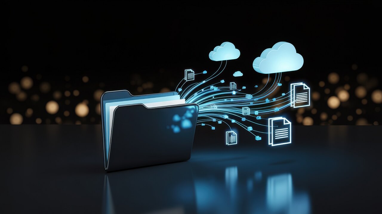 Data transfer to cloud storage file sharing and synchronization digital data flow concept