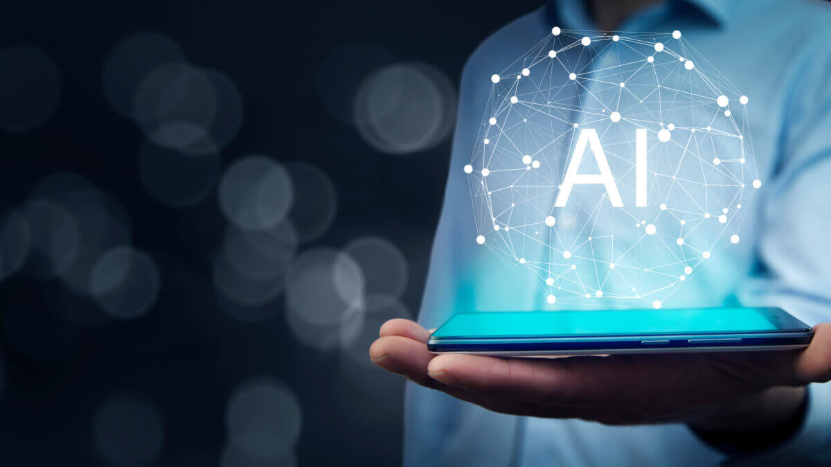 hand phone with AI text
