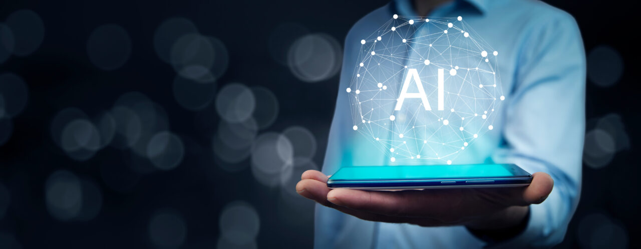 hand phone with AI text