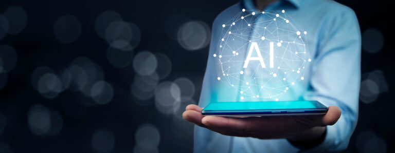 hand phone with AI text