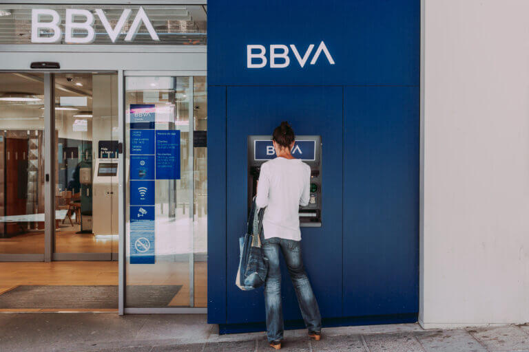 The woman withdraws money from the ATM of the bank BBVA on June 16, 2023 in Segovia, Spain
