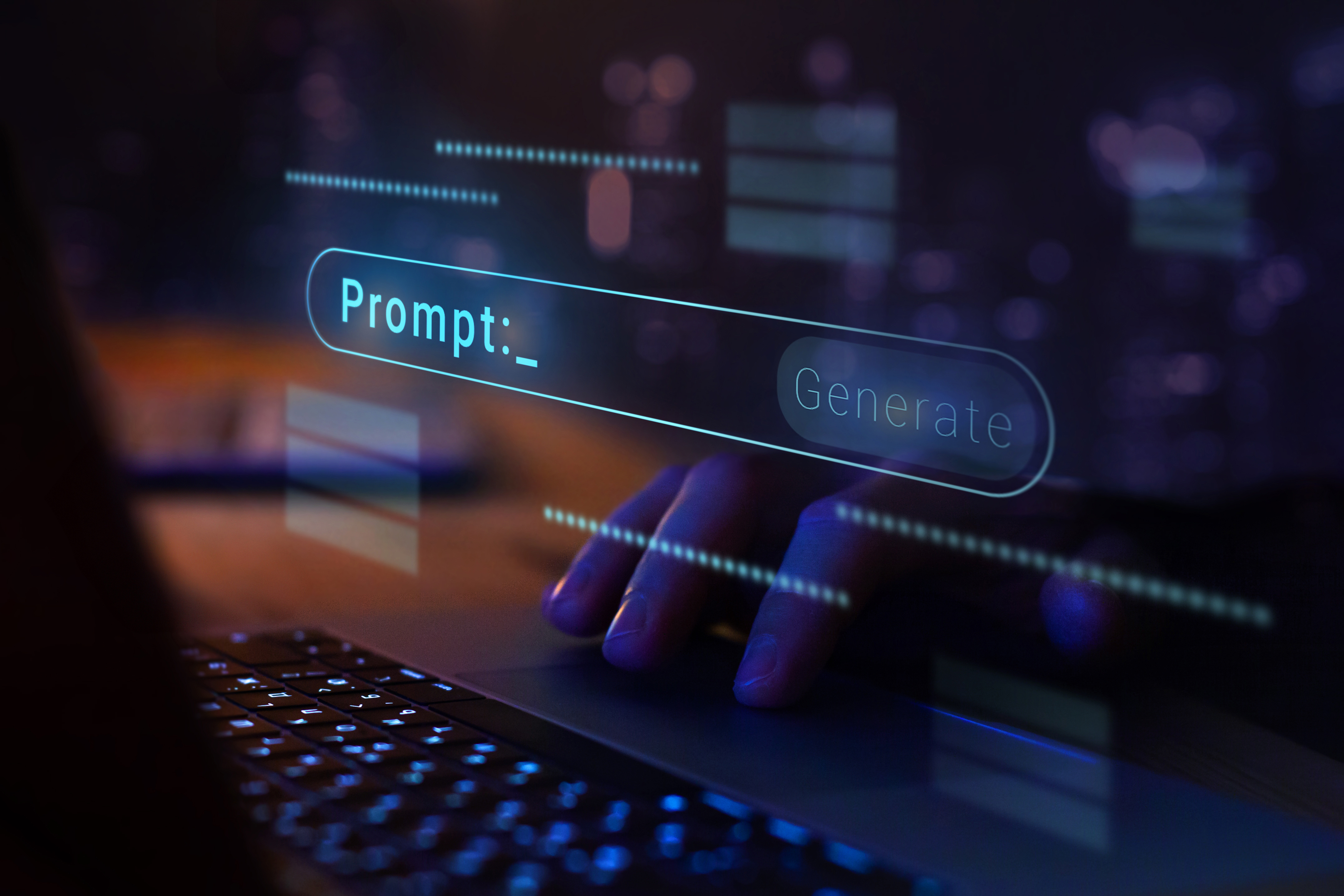 AI prompt to generate image or text, futuristic AI-powered prompt generation interface
