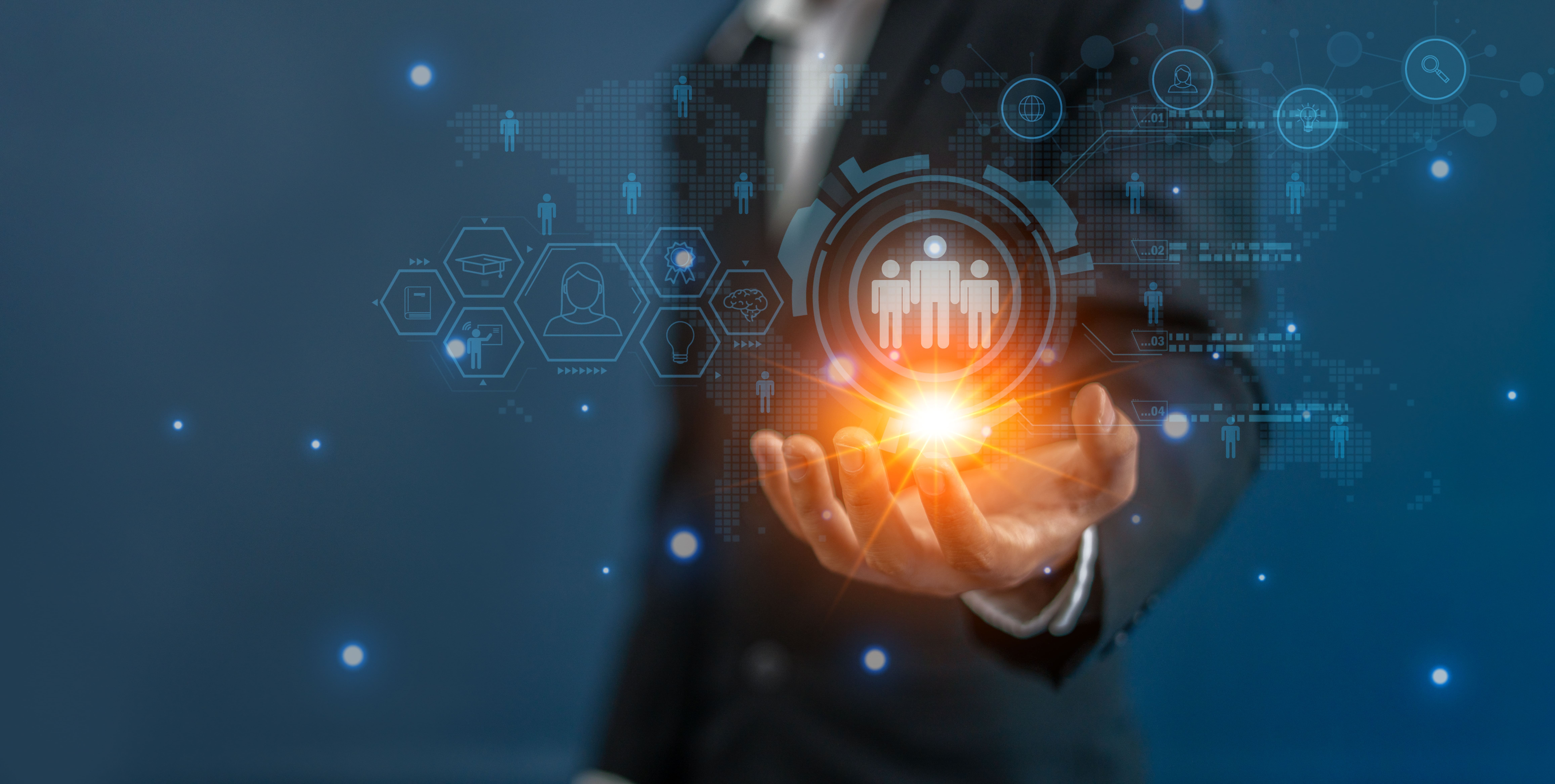 Business , customer Relationship Management (CRM) with global structure Human Resources network technology and data exchange development. customer service, social media. digital marketing online.