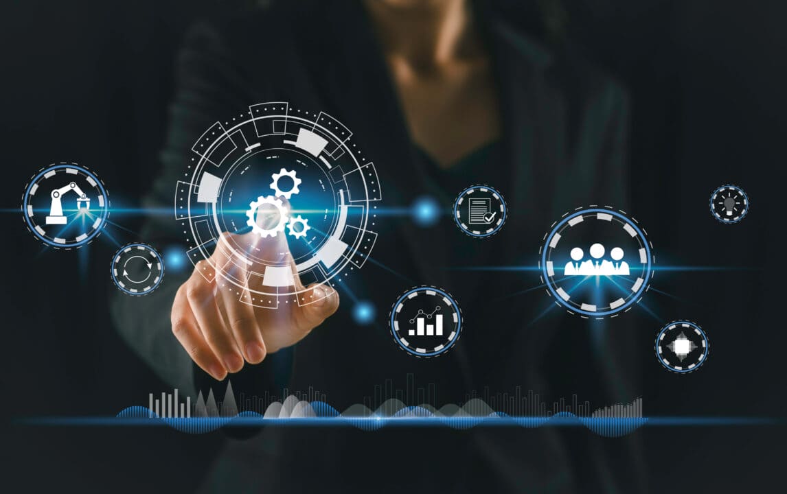 Business process management, machine workflow automation on modern real-time virtual interface data in smart factories. digital industrial production